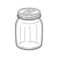 Glass jar with a lid on a white background. Monochrome illustration, sketch. vector