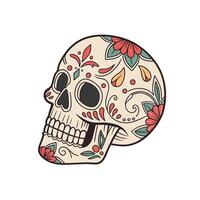 Sugar skull with floral pattern. Design for the holiday day of the dead. Outline illustration. vector