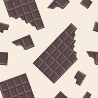 Seamless pattern with milk chocolate bars and bitten pieces. vector