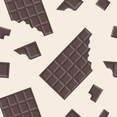 Seamless pattern with milk chocolate bars and bitten pieces.