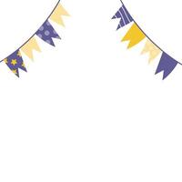 Empty template with colorful slingers pennants on the sides. Square design composition for birthday card, print, party invitation, brochure, banner. vector