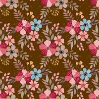Cute colorful flowers on brown color background seamless pattern. vector