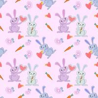 Valentine's concept with cute bunny and heart shape seamless pattern. vector