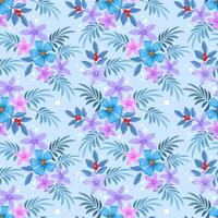 Beautiful blooming flowers design on blue color background seamless pattern. vector