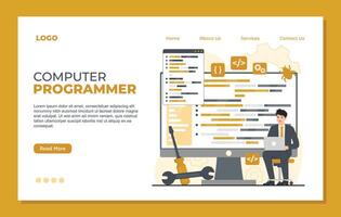 Programmer web page design. Programmer working with computer. illustration vector