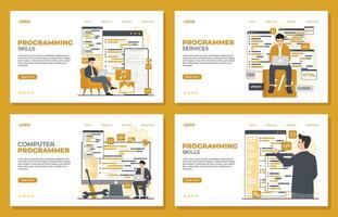 Programming, coding, software development landing page templates for website web page illustration vector