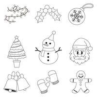 Christmas - thin outline set. vector