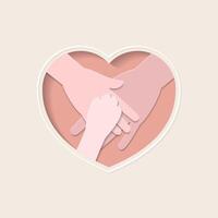Paw on two hands in heart shaped paper cutting art vector