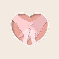 Paws on hands in heart shaped paper cutting art vector