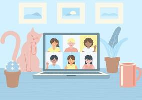 Laptop computer virtual meeting vector