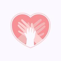 Hands of family members stacking in heart shaped flat silhouette vector