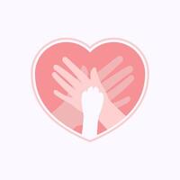 Paw on two hands stacking in heart shaped flat silhouette vector