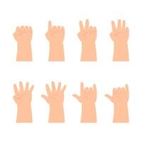 Hands of kid palms up gesture set vector