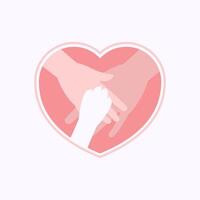 Paw on two hands in heart shaped flat silhouette vector