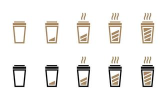 Paper coffee cup battery icon set vector