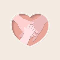Hands of family members in heart shaped paper cutting art vector