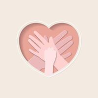 Paw on two hands stacking in heart shaped paper cutting art vector
