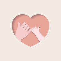 Big and small hand making pinky promise in heart shaped paper cutting art vector
