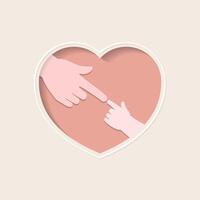 Big and small index fingers touching in heart shaped paper cutting art vector