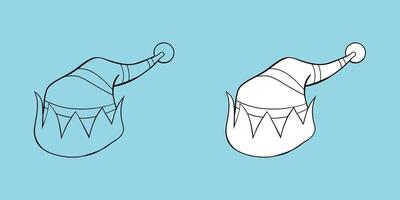 Striped Christmas pointed elf hat hand drawn black outline coloring book illustration vector