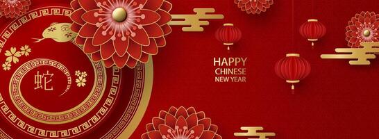 Chinese New Year 2025, Year of the Snake, zodiac. Chinese New Year banner template with snake and traditional patterns. Numbers in the form of snakes. vector