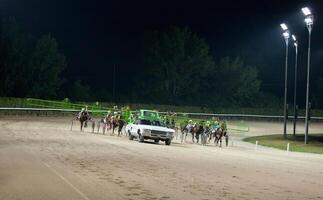 A dirt track with horses photo