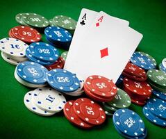 A pair of aces and a pair of aces are sitting on top of a pile of photo