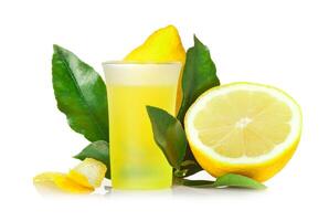 A glass of lemonade with a slice of lemon photo
