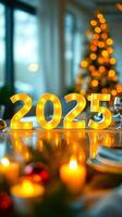 illuminated 2025 number sign on table photo
