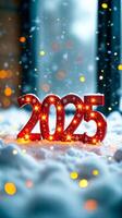 illuminated red numerals 2025 snowy scene photo