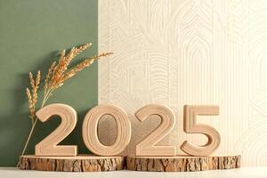 minimalist 2025 wooden number arrangement photo