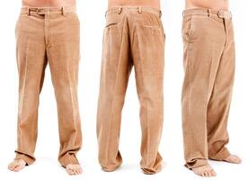 Four different images of a man wearing tan pants photo