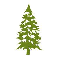 green Christmas tree with snow for New Year on white background. Isolated clipart with star for holiday design of postcard, invitation, flyer in flat simple style vector