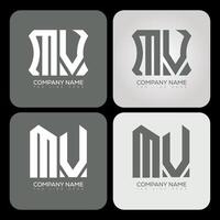 MV polygon, hexagon, flat and simple letter logo set in one artboard. MV minimalist and classic logo. vector