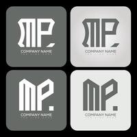 MP polygon, hexagon, flat and simple letter logo set in one artboard. MP minimalist and classic logo. vector