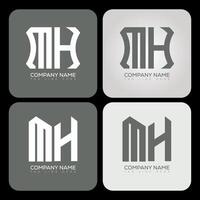 MH polygon, hexagon, flat and simple letter logo set in one artboard. MH minimalist and classic logo. vector