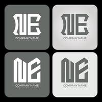 NE polygon, hexagon, flat and simple letter logo set in one artboard. NE minimalist and classic logo. vector