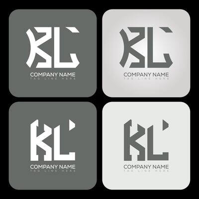 KL polygon, hexagon, flat and simple letter logo set in one artboard. KL minimalist and classic logo.