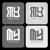 MY polygon, hexagon, flat and simple letter logo set in one artboard. MY minimalist and classic logo. vector