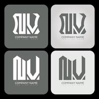 NV polygon, hexagon, flat and simple letter logo set in one artboard. NV minimalist and classic logo. vector