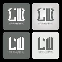 LW polygon, hexagon, flat and simple letter logo set in one artboard. LW minimalist and classic logo. vector