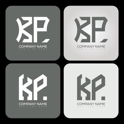 KP polygon, hexagon, flat and simple letter logo set in one artboard. KP minimalist and classic logo.