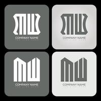 MW polygon, hexagon, flat and simple letter logo set in one artboard. MW minimalist and classic logo. vector
