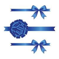 Different blue ribbons and bow set isolated on white background vector