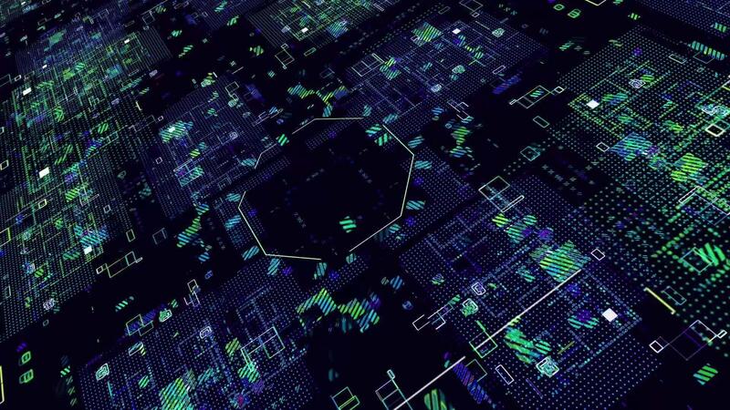 Processor tech background animation, animated data transfer process on ...
