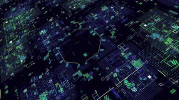 Processor tech background animation, animated data transfer process on a computer suitable for visualization of circuit boards, motherboards, microchips, cyberspace and computer systems. video