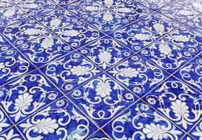 Tile texture background with blue majolica photo