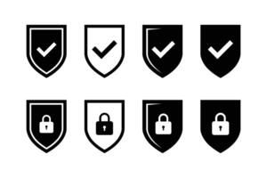 Security shield icon set. Security shield logotypes with check mark and padlock. Security shield symbols. vector