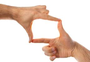 Male hands making frame photo