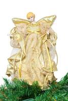 Tip in the shape of angel on top of the Christmas tree photo